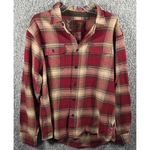 Orvis Plaid Flannel Button Down Shirt Red Brown Mens Size Large